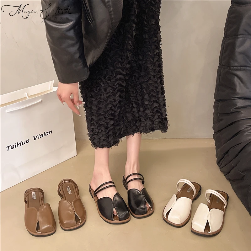 【万达撤柜】包头凉鞋女2024年新款夏季韩版森系复古仙女风休闲软平