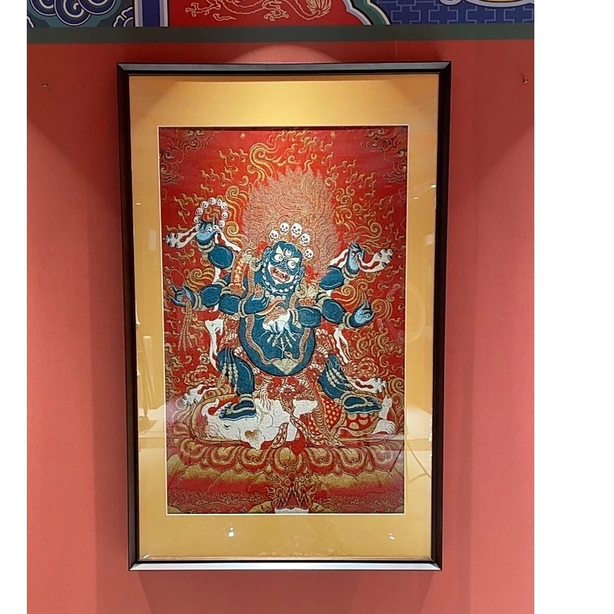 刺绣材质（红底大黑天）挂画玄关客厅书房茶室办公室装饰画