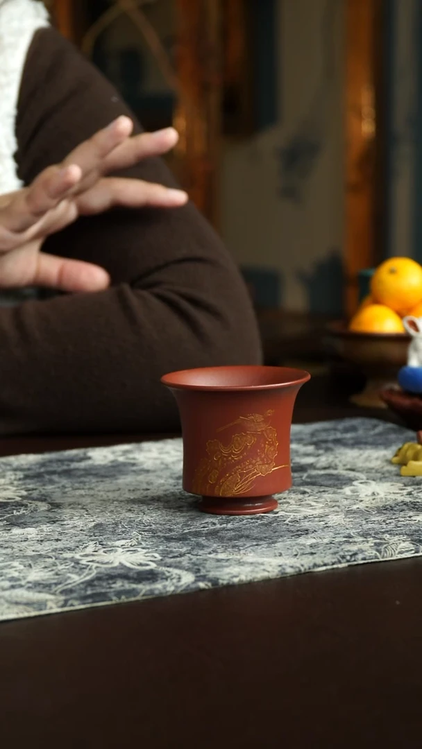 茶杯紫砂27号 朱泥手刻系列 宜兴紫砂原矿作品