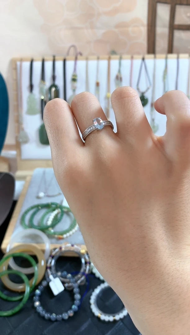 海蓝宝石戒圈银S925镶嵌戒指4