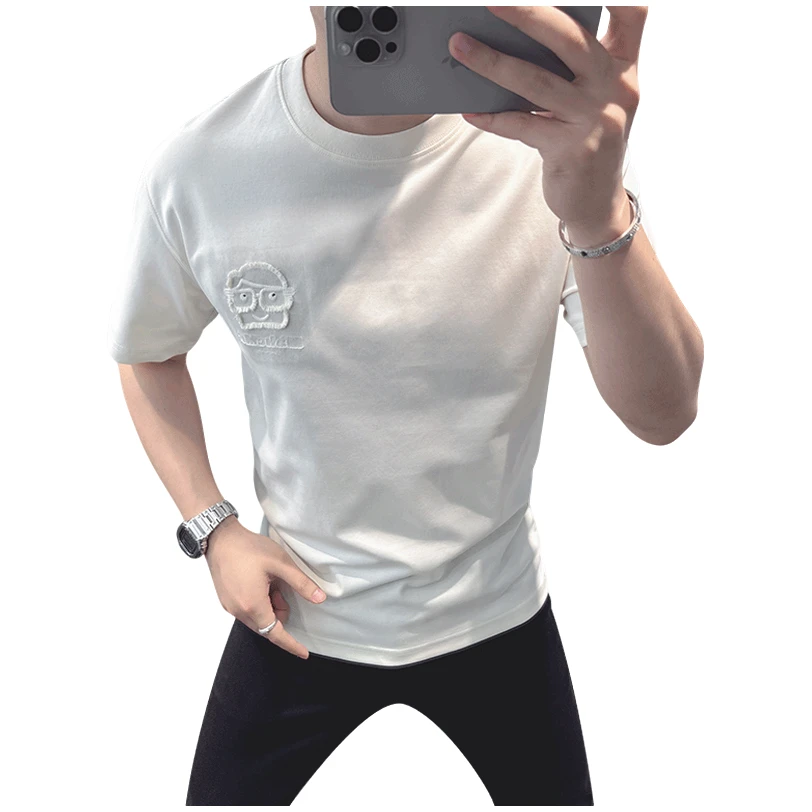 吉伦略索欧洲站夏季t恤男设计感小众高级感痞帅时尚百搭刺绣短袖