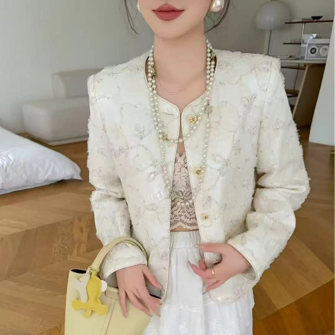 遇塔定制春季新中式女新中式刺绣短外套印花小香风短款