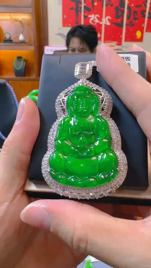 吊坠(赠链)银S925镶嵌翡翠天然A货翡翠