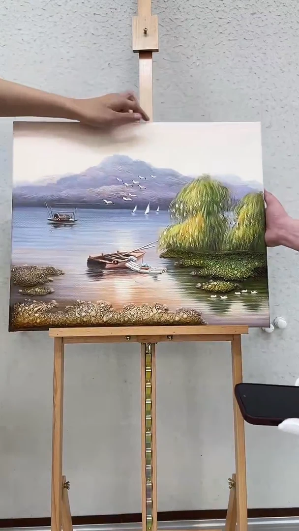 油画石子水乡  油画麻布-约50-60厘米-16