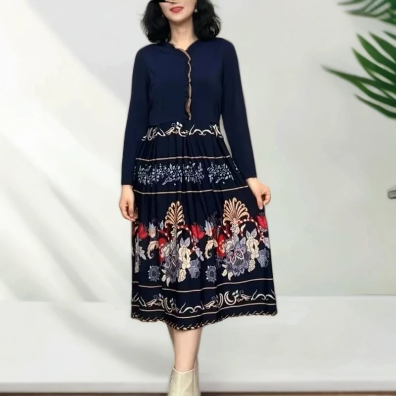 9762-夏季新款新中式名族风长袖洋气时尚妈妈装连衣裙（F仓）