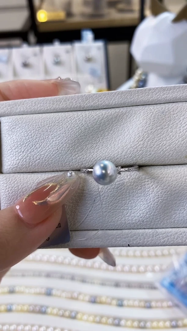 银S925镶嵌戒指海水珍珠7.5-8真多麻戒指