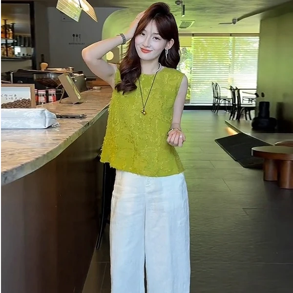 时尚套装女2025夏季新款百搭气质圆领无袖背心上衣阔腿裤两件套潮