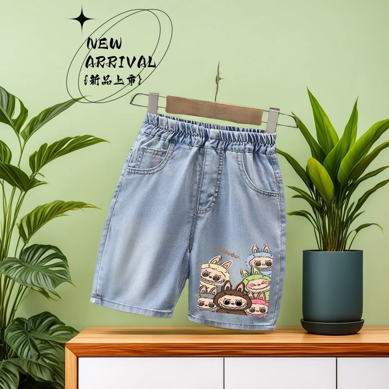 男童2025夏季新款中小童爆款拉布布印花潮流帅气六分软牛仔裤