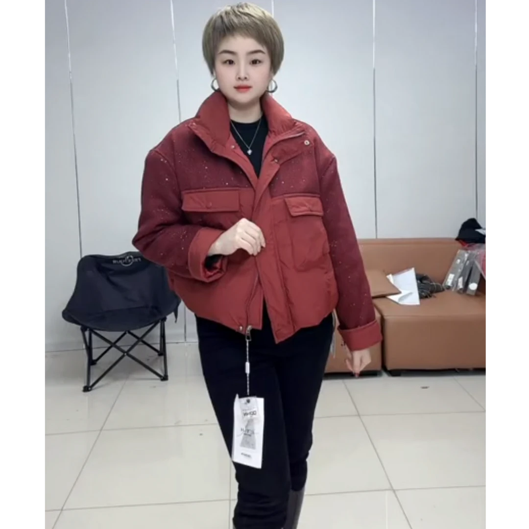 小施家高质设计拼接闪金羽绒外套825