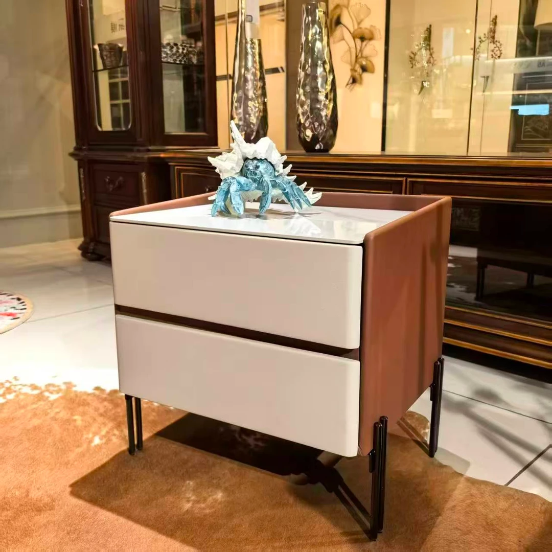 2025轻奢现代简约卧室小型床头柜家用收纳高级感岩板家具床边柜子