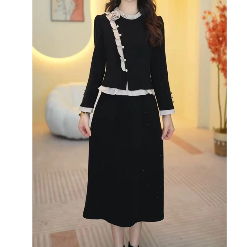 4165#秋冬季假两件长袖时尚连衣裙显瘦气质洋气裙子