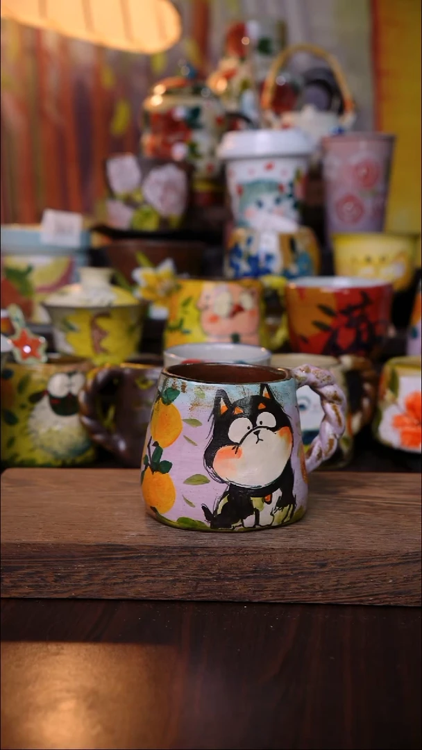 杯子陶泥垚手作 景德镇手工手绘陶瓷器物