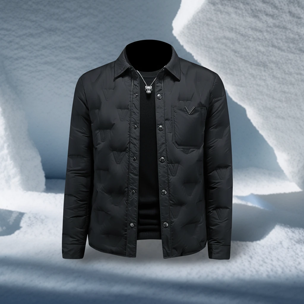 宾斯洛特衬衫领羽绒服男士冬季新款商务休闲保暖白鸭绒防寒外套潮