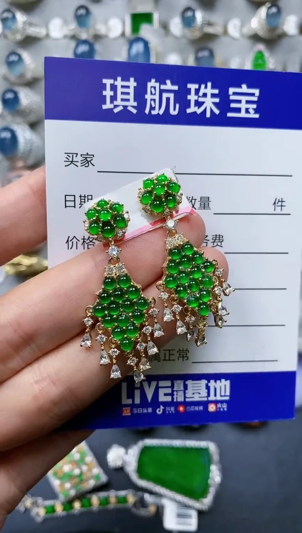 【闪购商品】翡翠耳饰银S925镶嵌0598