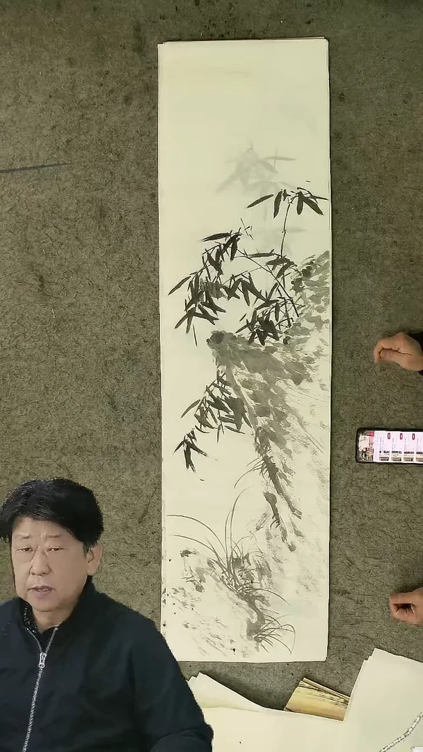 国画四尺对开  墨竹条屏 34*138cm