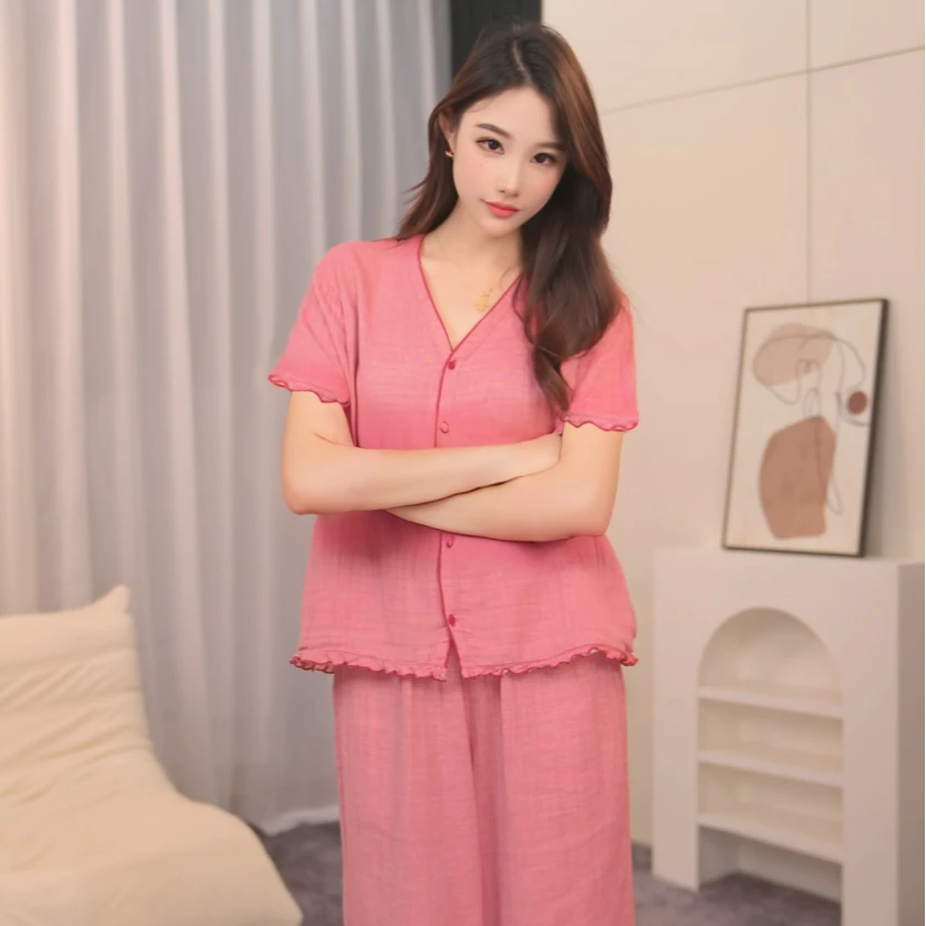 春秋纯色套装家居服睡衣夏季薄款家居服时尚休闲女士