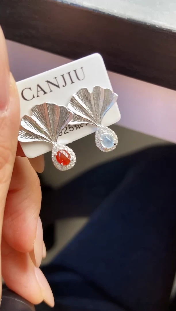 银S925镶嵌翡翠耳饰12