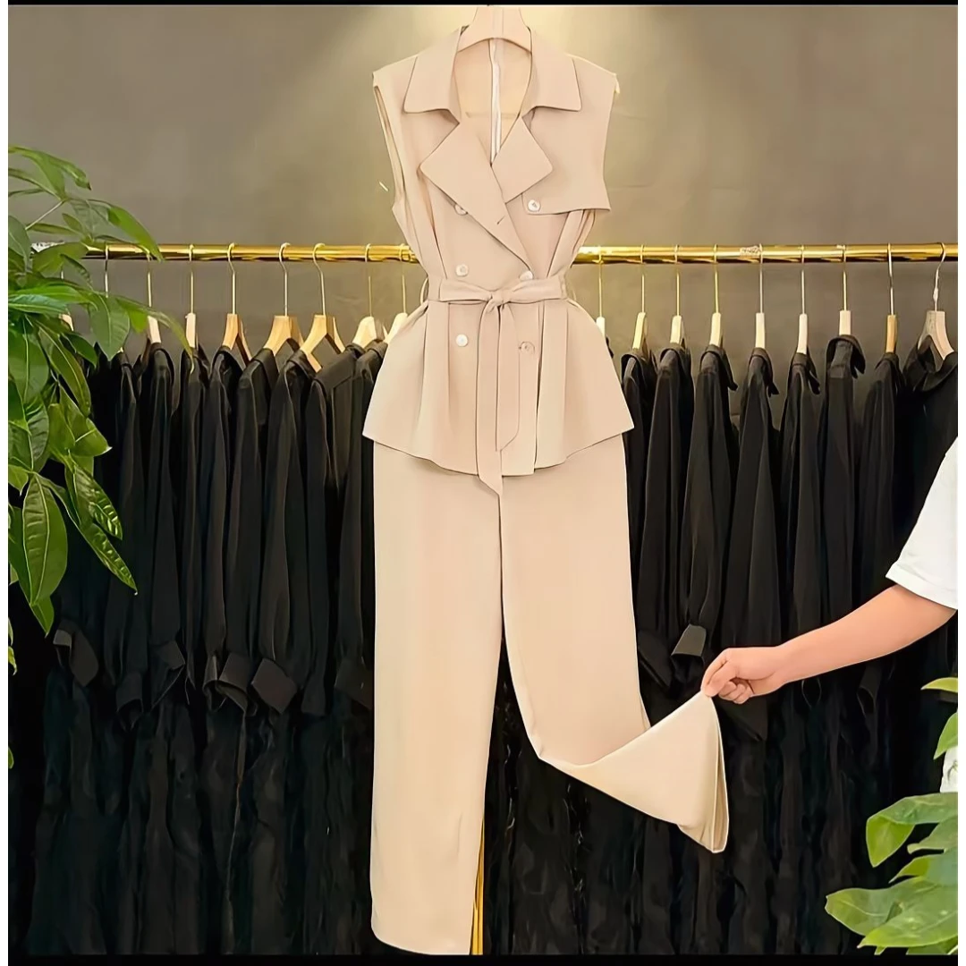 【纪朵研】872#西装马甲阔腿裤套装两件套女夏韩系超好看流行穿搭