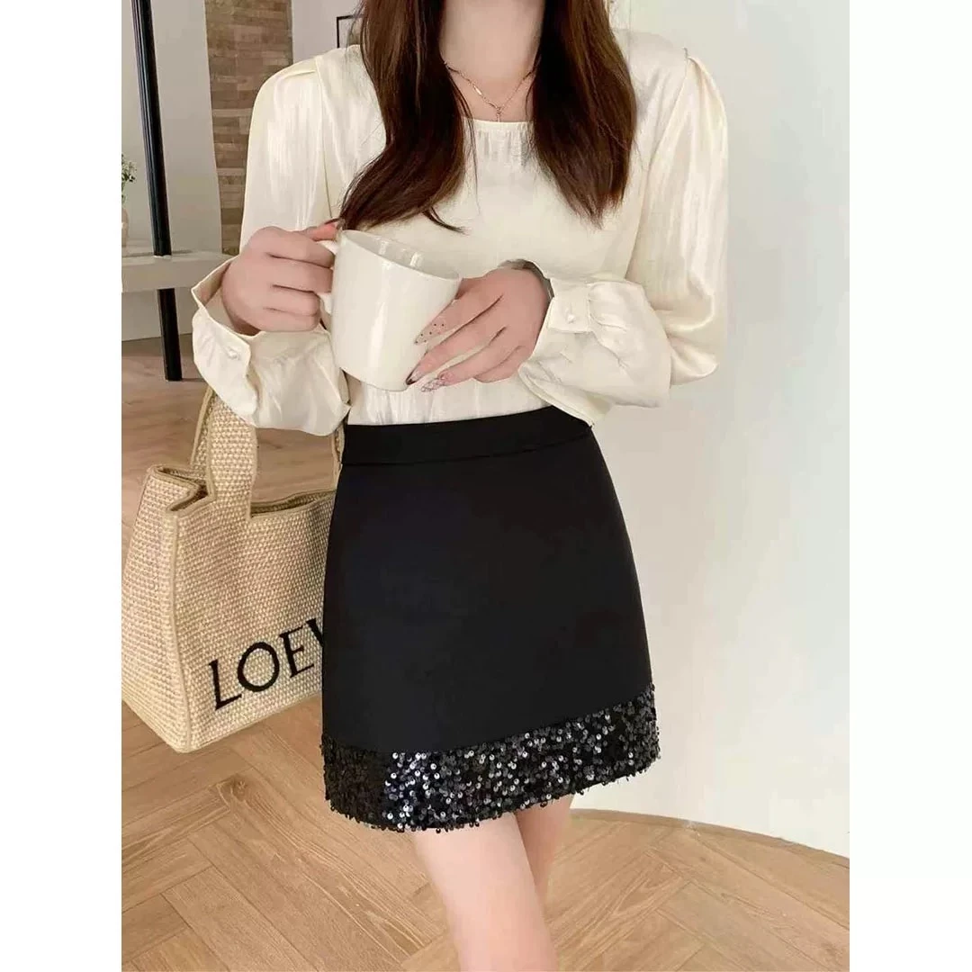 高级感亮片短裙女高腰2025春夏款百搭显瘦防走光a字包臀半身裙子