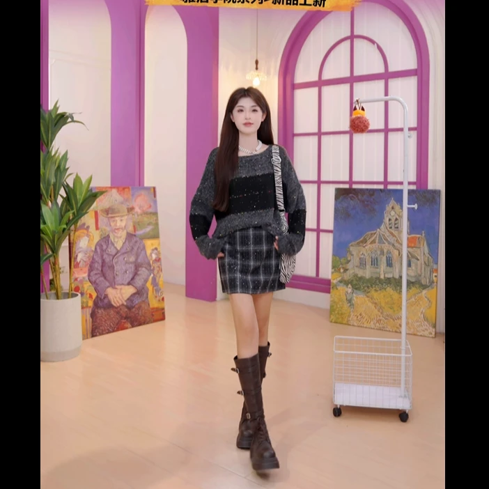 【云c专属】妖精的口袋圆领彩点拼色毛衣2025秋季新款重工设计感