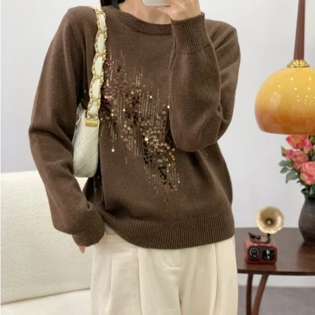 祥好服饰 圆领闪片时尚蜜熊绒针织毛衣0201