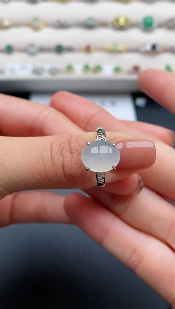 银S925镶嵌戒指翡翠天然缅甸A货翡翠11 2-5