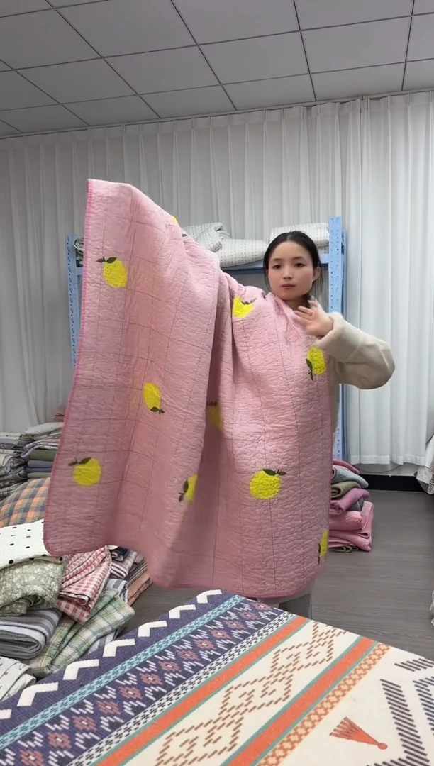 棉福利床盖方格柠檬120*210