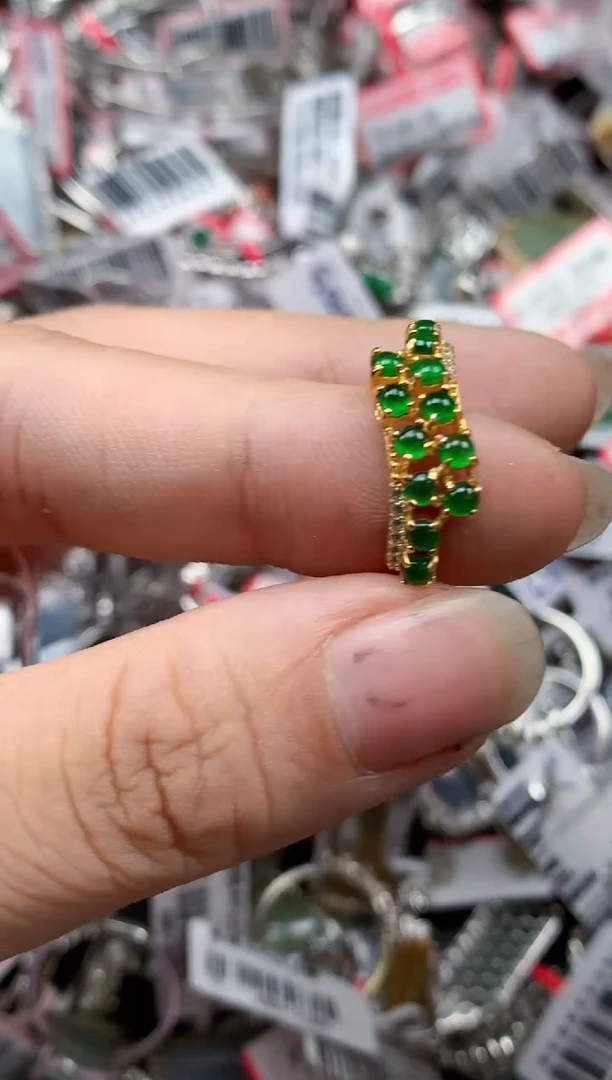 银S925镶嵌戒指翡翠天然A货缅甸翡翠