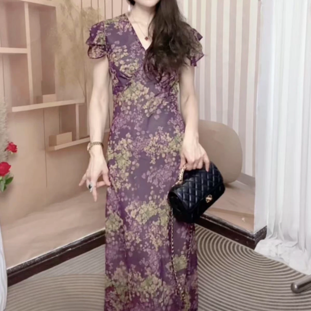 新款花色女人味碎花气质中长款连衣裙YF25278