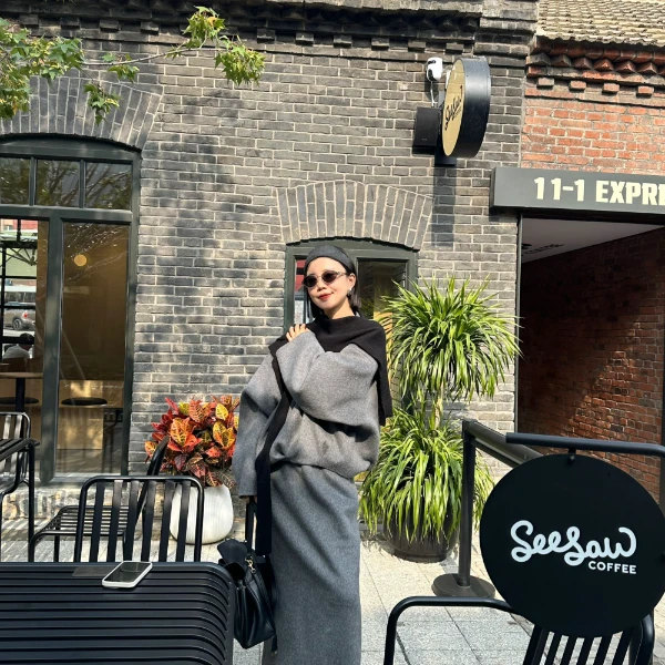 极简风慵懒套装 羊毛廓形上衣➕直筒半裙