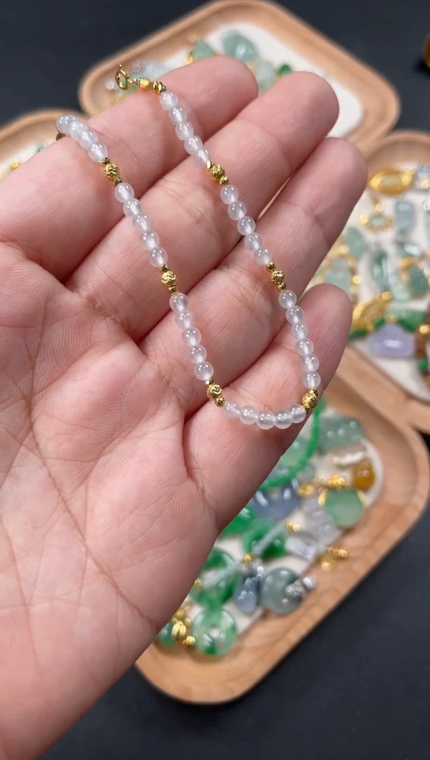 翡翠18K金镶嵌套链多样性   发货一条    P225
