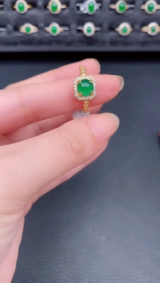 银S925镶嵌戒指翡翠天然a货翡翠14