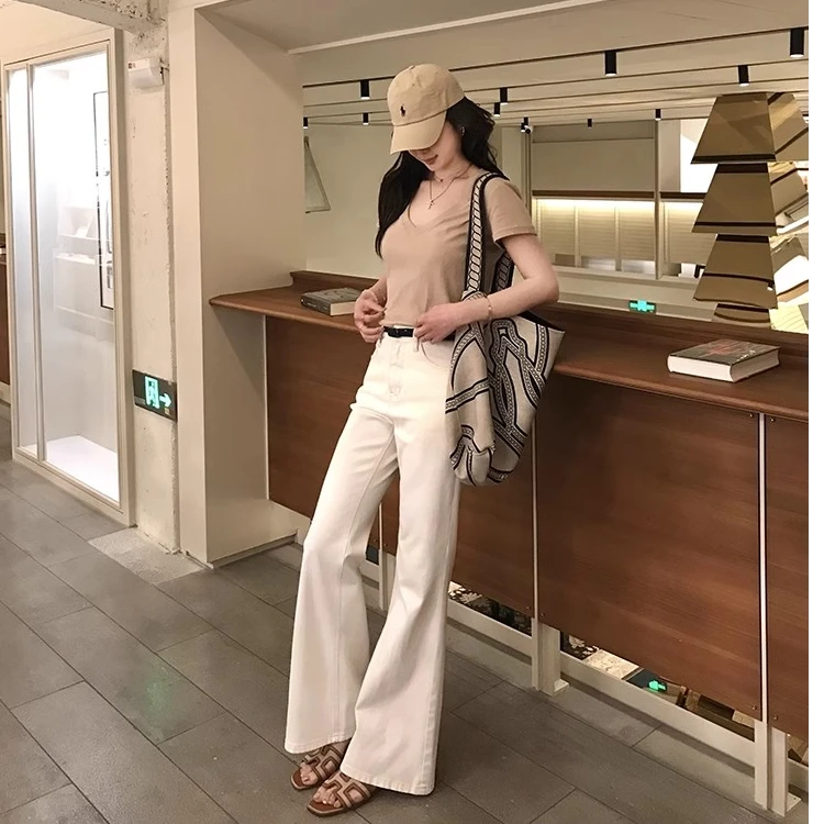 微喇叭牛仔裤女2025新款高腰直筒拖地阔腿裤子