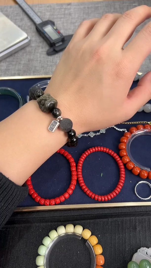 【闪购商品】黑曜岩手链足银镶嵌金曜石手串-511970