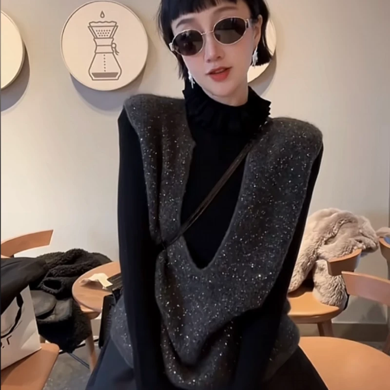 XIAOBAI秋冬马甲洋气时尚百搭亮片马甲