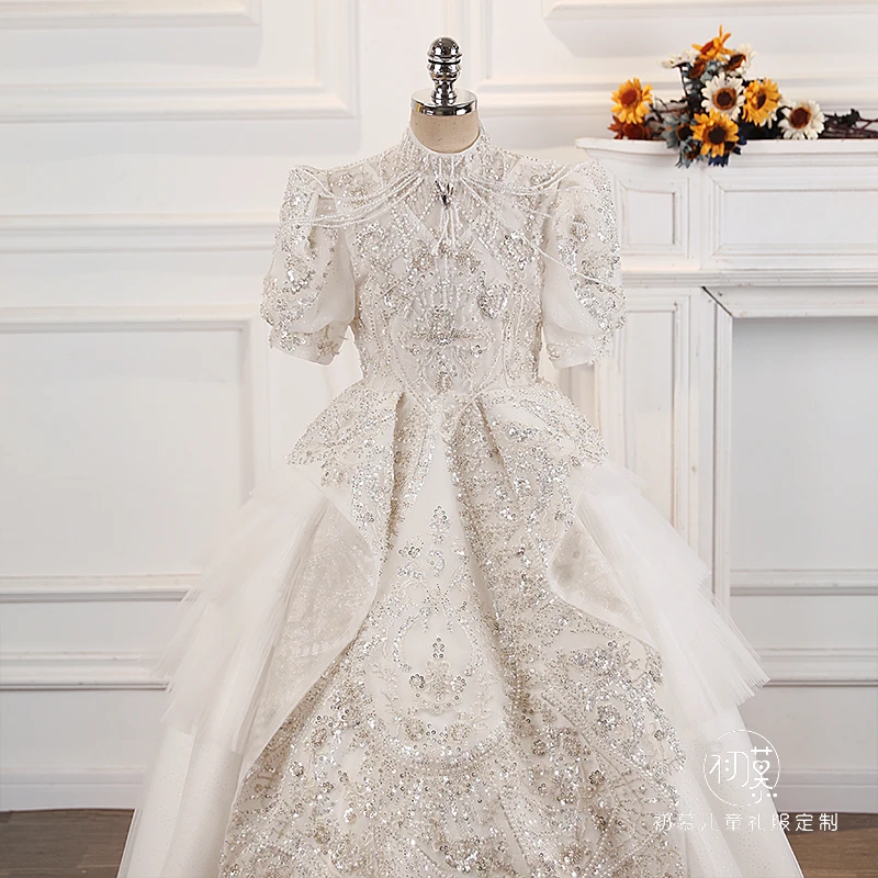 女童重工蓬蓬裙生日公主裙高端女孩春晚主持人儿童钢琴演出晚礼服