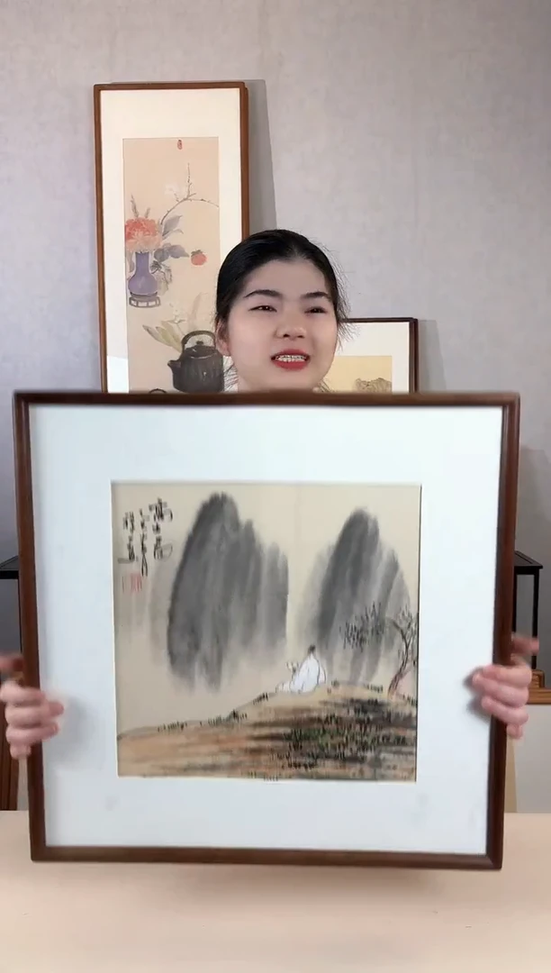 国画手绘*高士图*53*53cm带框发货