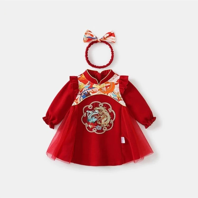 汉服女童春秋装中国风连衣裙唐装婴儿古风宝宝周岁礼服抓周拜年服