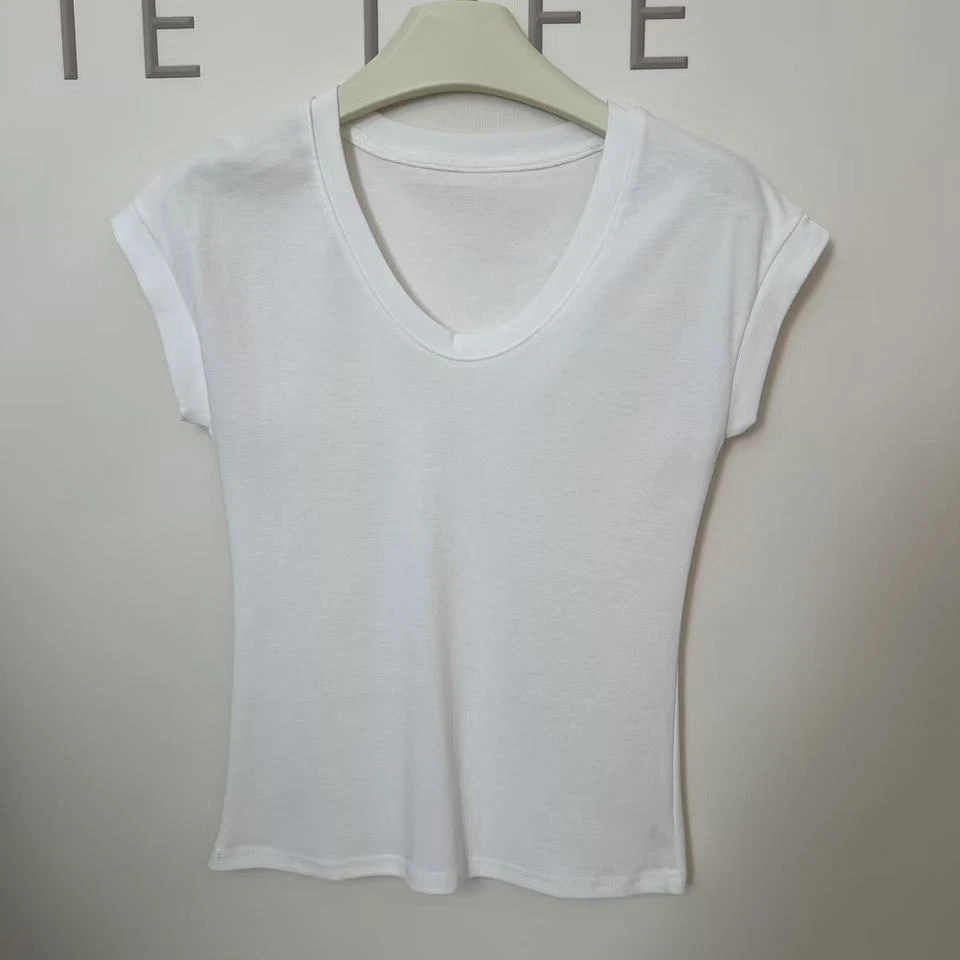 2025夏季新款U领小飞袖正肩短袖T恤百搭显瘦休闲洋气上衣潮