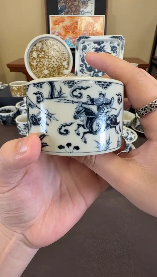 二号釉三英战吕布扳指杯