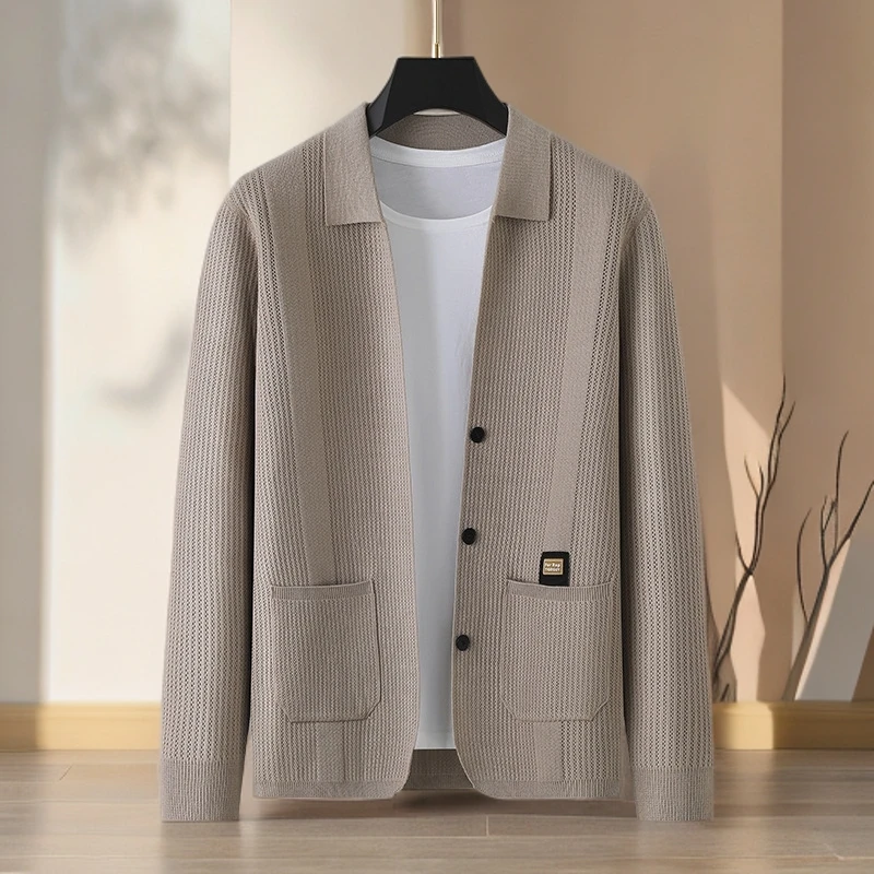 男士翻领针织开衫秋季新款潮胖加肥加大码时尚休闲毛衣胖子男外套