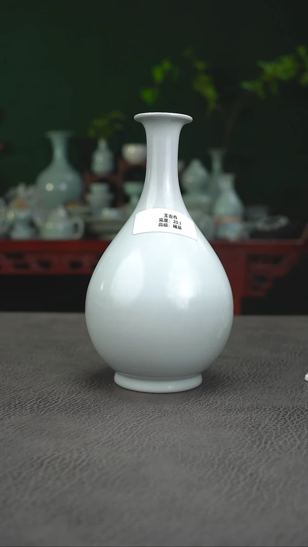 仿古月白玉壶春瓶精品~帆