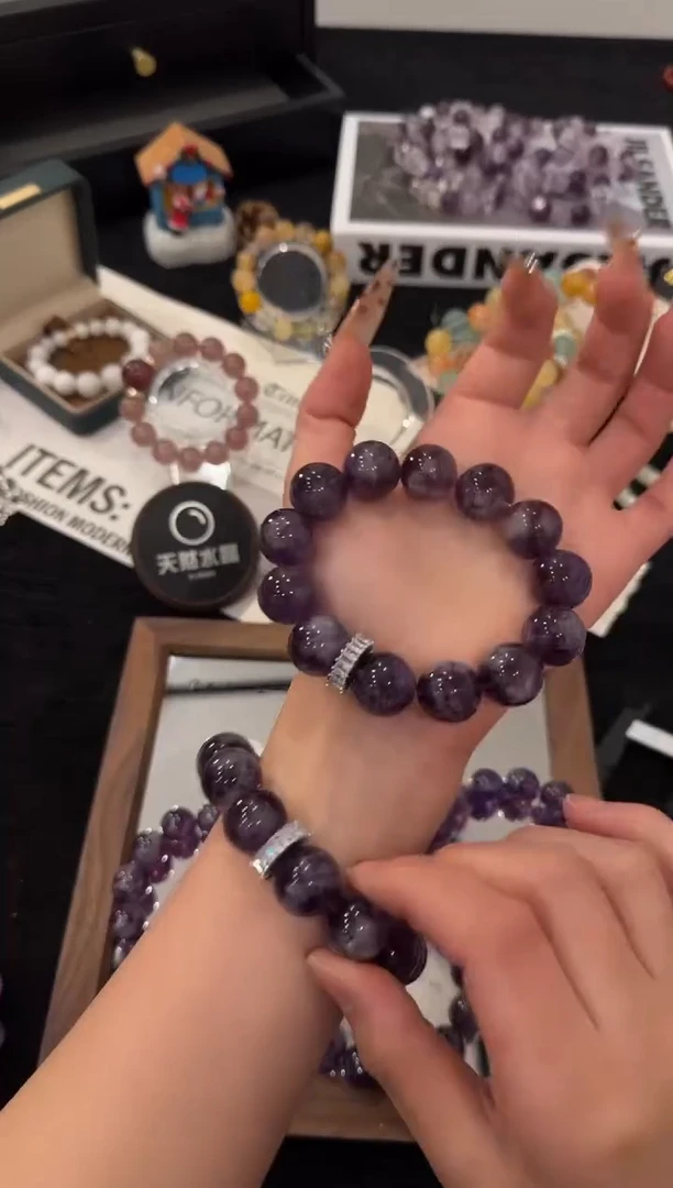 合金手链水晶浓郁紫兔毛x3602