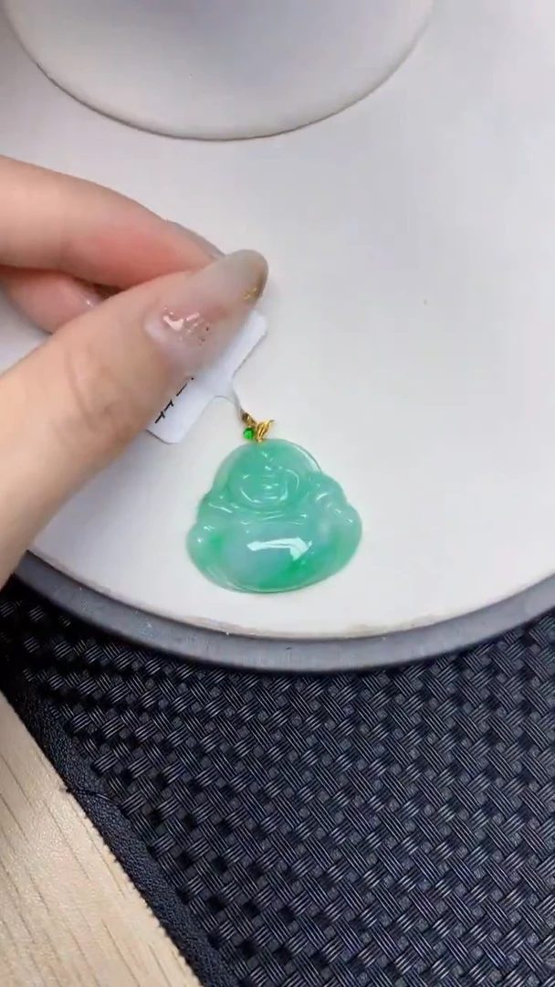 颈饰18K金镶嵌翡翠天然缅甸翡翠a货百元以上9元证书费自理