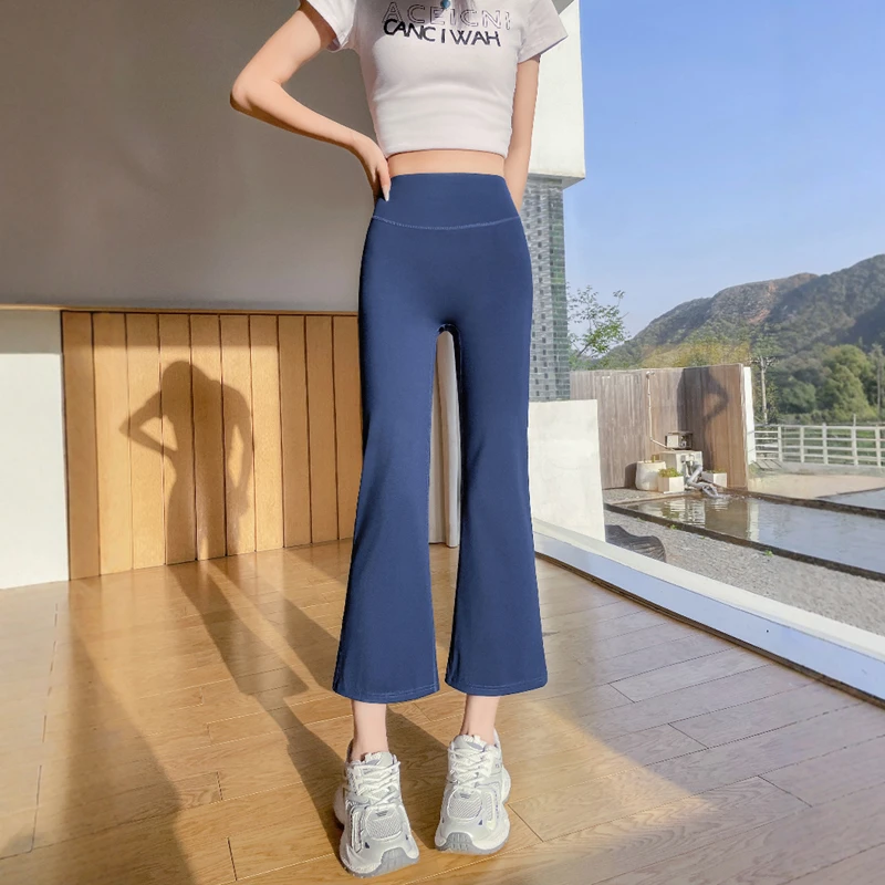 微喇裤女夏薄款2025新款高腰弹力显瘦八分小个子大码瑜伽喇叭裤