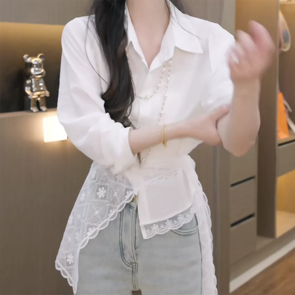 春季上新百搭韩系简约衬衫+蕾丝披肩两件套上衣女显瘦高级