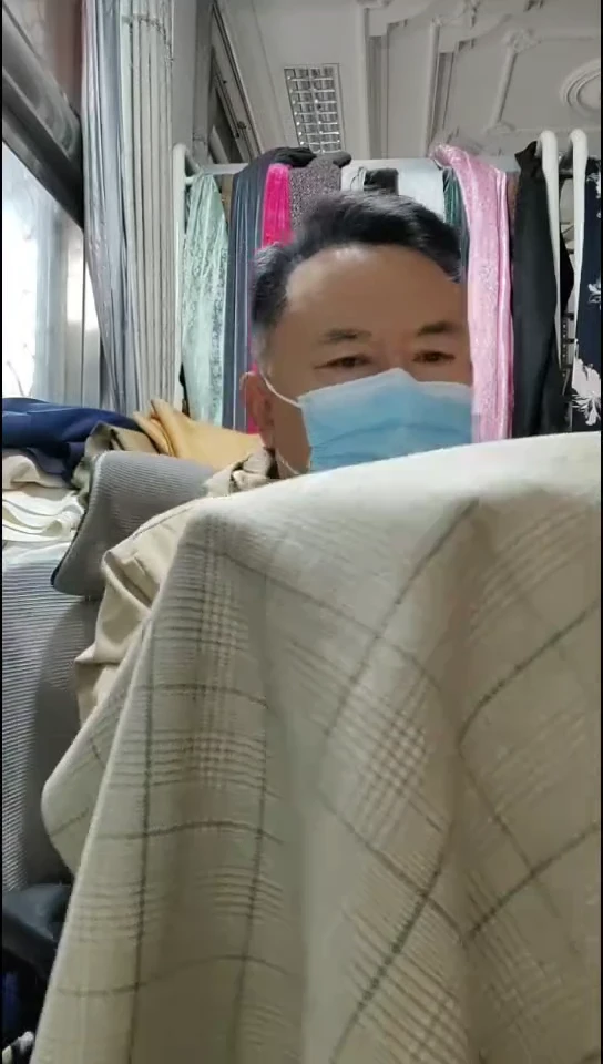 浅咖方块格子绿线双色双面布料