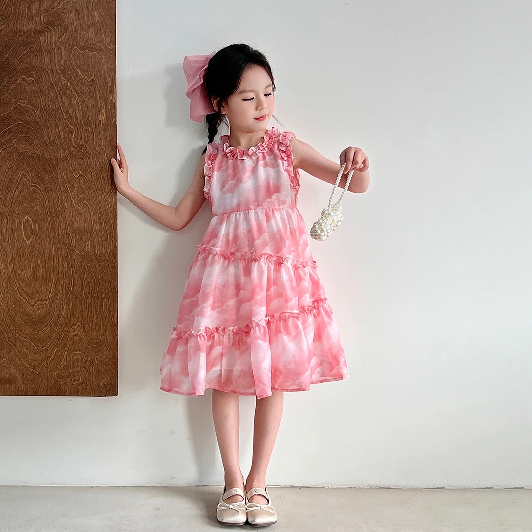 现货【绮梦】5439双层连衣裙女童新款夏装甜美韩版花色背心裙子