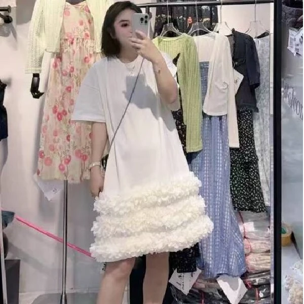 〖猫姐衣橱〗夏季新款重工立体花瓣半袖连衣裙966263