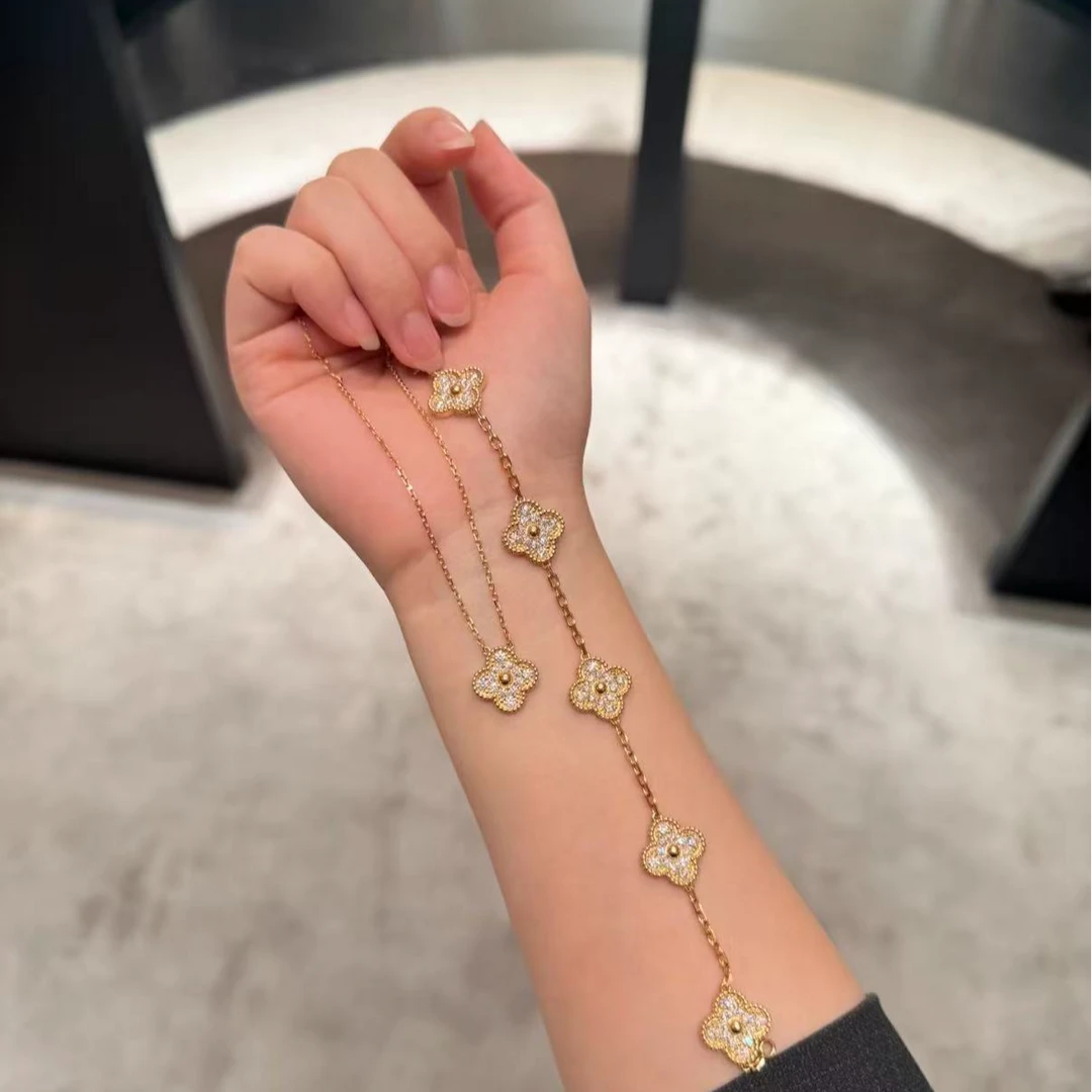 未使用 梵克雅宝 小花6珊 五花满钻 手链 18K黄金 25年